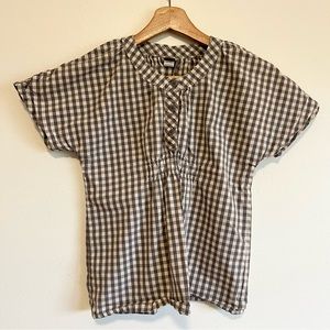 Tea Collection Short Sleeve Grey Gingham Button Blouse Girl’s Size 7